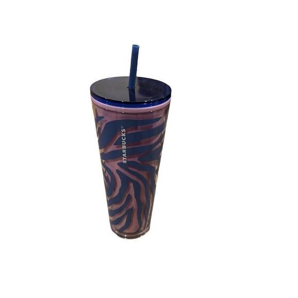 Starbucks Summer 2021 Pink‎ Blue Zebra Print 24oz Tumbler Cold Cup 011122944 - Picture 1 of 7